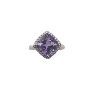 14K White Gold Amethyst and Diamond Ring Size 7 JAGi Certified #22652